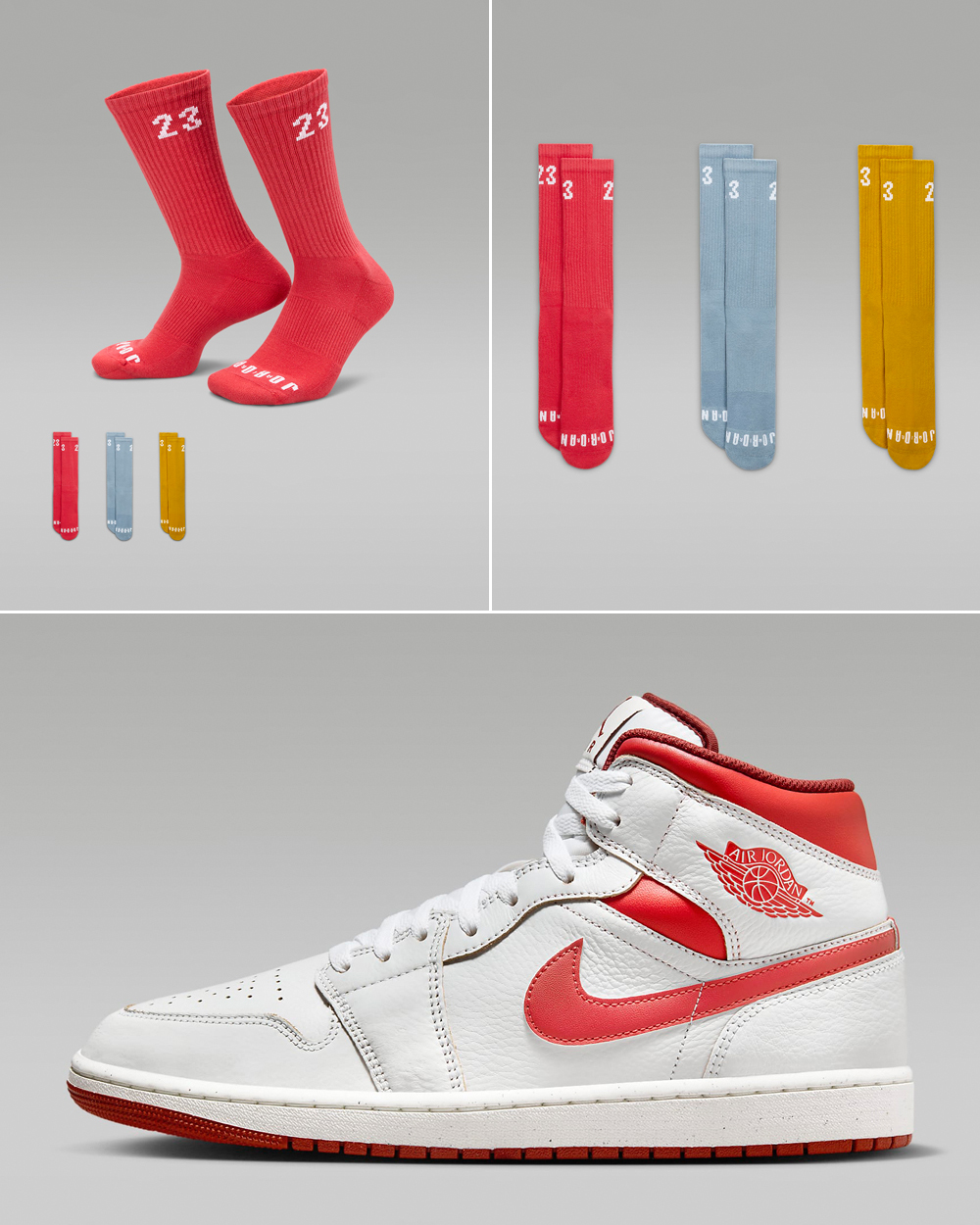 Air-Jordan-1-Mid-White-Dune-Red-Lobster-Socks-to-Match