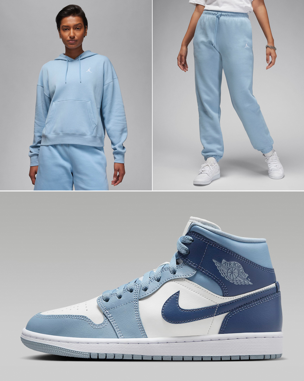 Air-Jordan-1-Mid-Womens-Blue-Grey-Diffused-Blue-Hoodie-Pants-Outfit