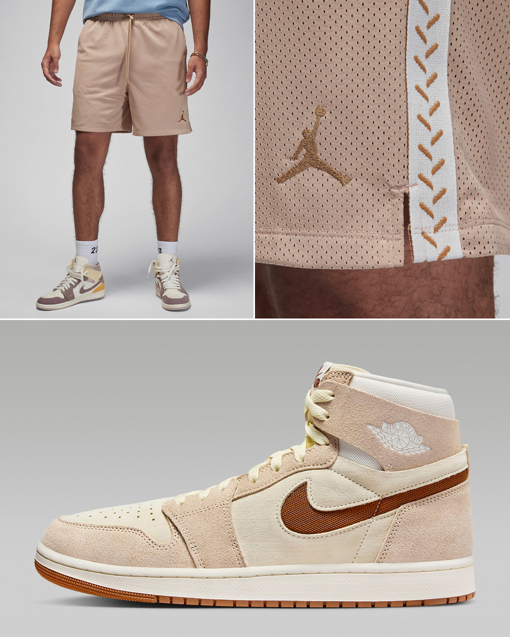 Air-Jordan-1-Zoom-CMFT-2-Sail-Legend-Medium-Brown-Shorts-Outfit