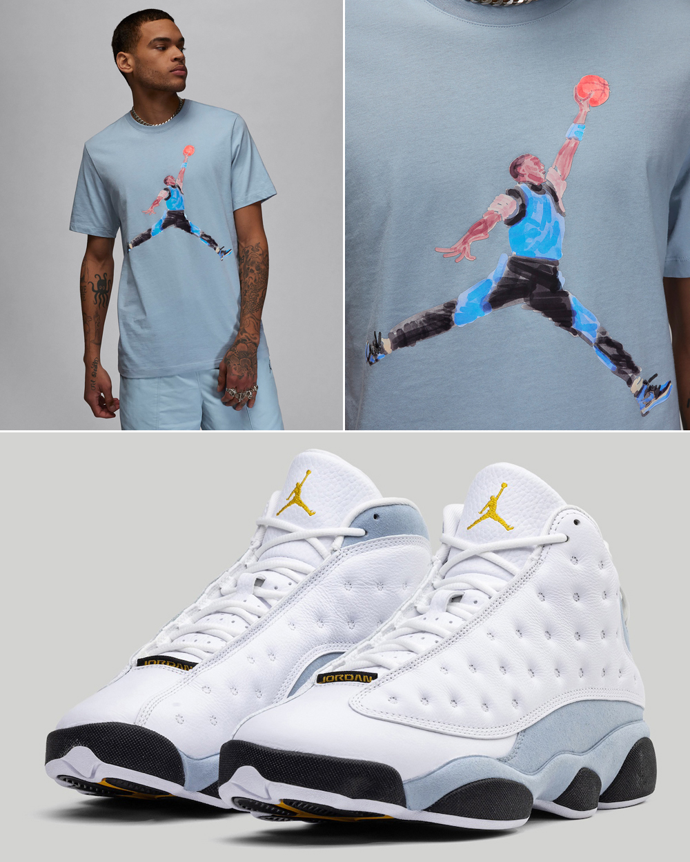 Air-Jordan-13-Blue-Grey-Matching-Shirt