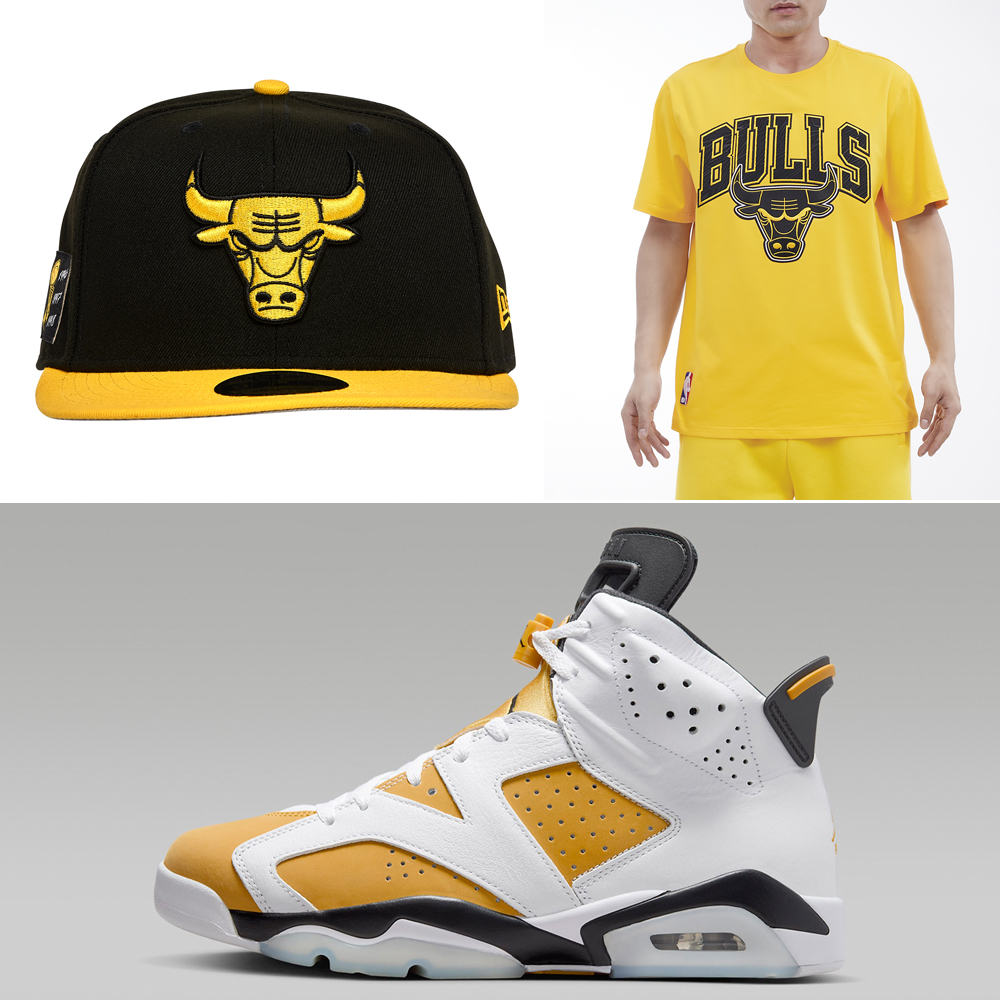 Air-Jordan-6-Yellow-Ochre-Bulls-Hat-Shirt-Outfit