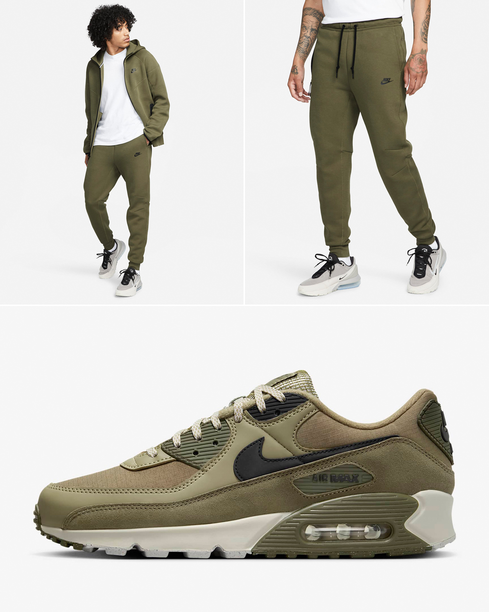 Nike-Air-Max-90-Medium-Olive-Tech-Fleece-Hoodie-Jogger-Pants-Outfit