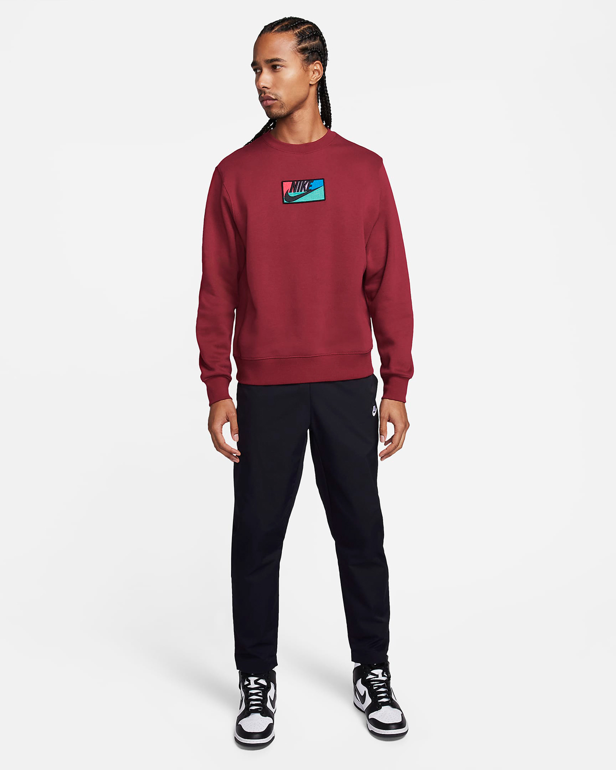 Nike-Club-Fleece-Patch-Crew-Sweatshirt-Team-Red-Outfit