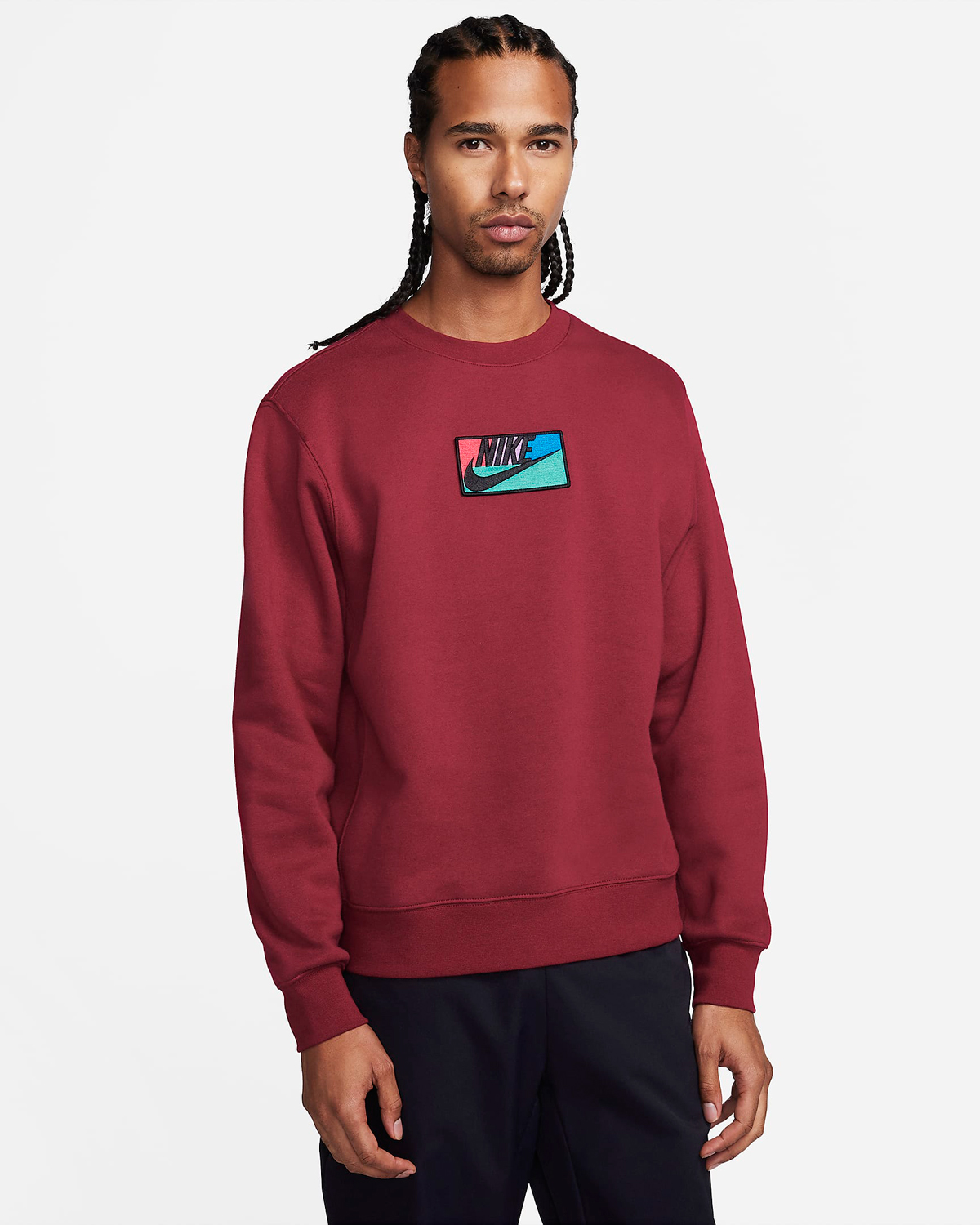 Nike-Club-Fleece-Patch-Crew-Sweatshirt-Team-Red
