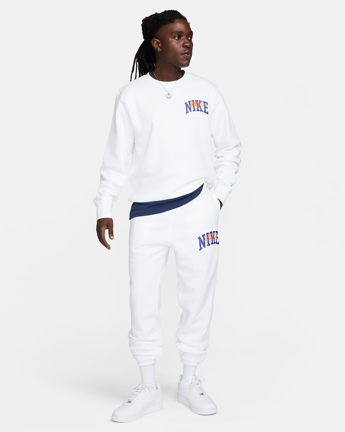 Nike-Club-Fleece-Sweatshirt-Pants-White-Royal-Blue-Orange