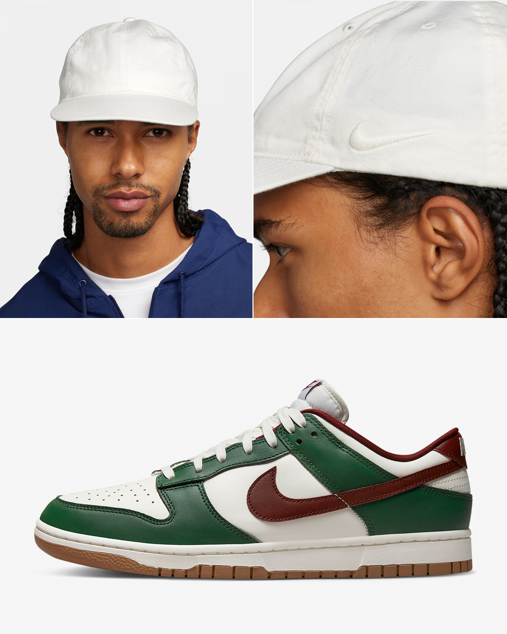 Nike-Dunk-Low-Gorge-Green-Team-Red-Sail-Hat-Match
