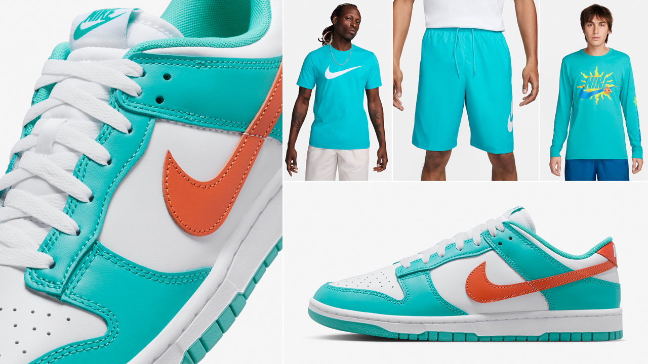 nike mid Dunk Low Miami Dolphins Outfits Shirts Hats Matching Clothing