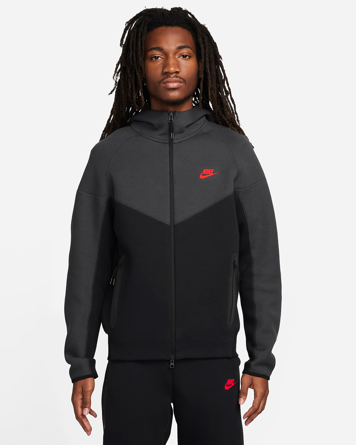 Nike Tech Fleece Full Zip Hoodie Black Dark Smoke Grey Light Crimson 1