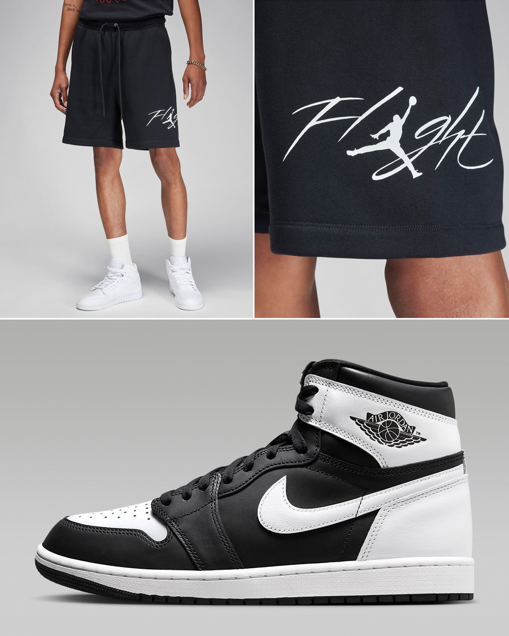 Air-Jordan-1-High-OG-Black-White-Matching-Shorts