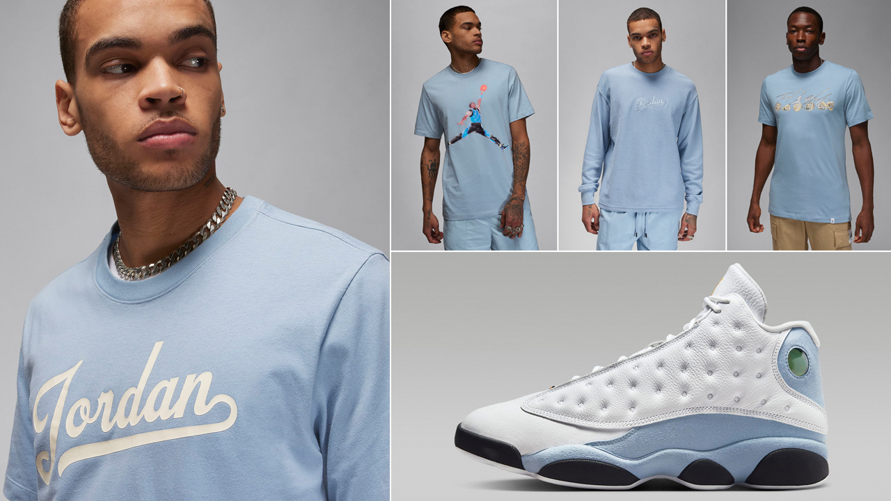 Air-Jordan-13-Blue-Grey-Matching-Shirts