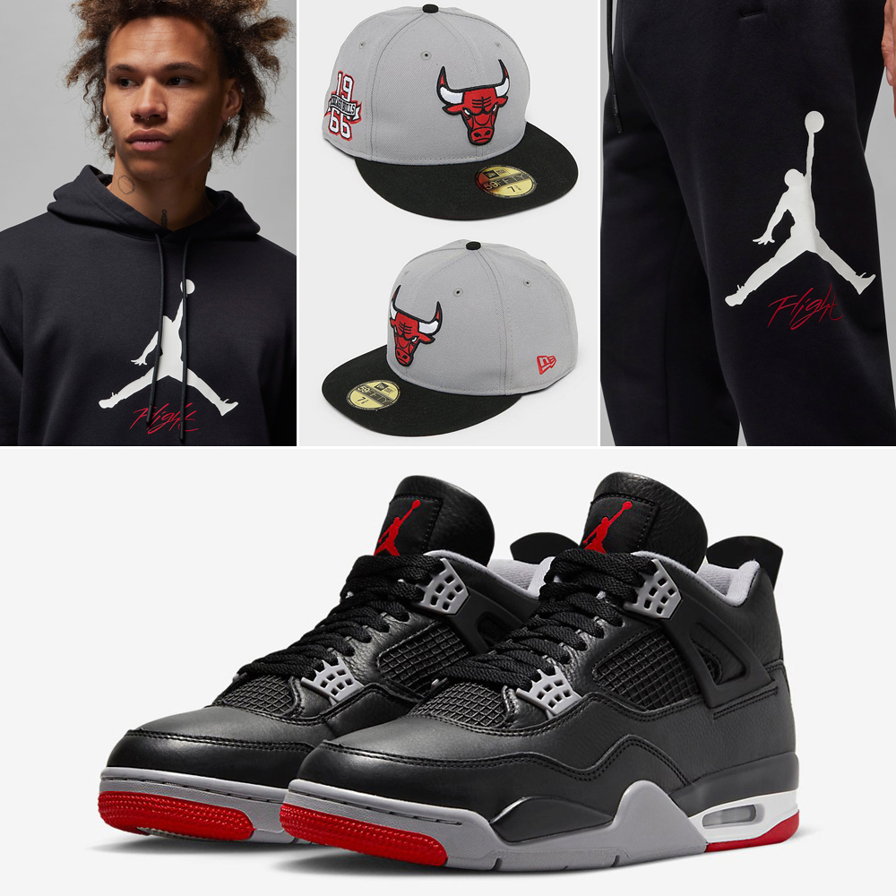 Air-Jordan-4-Bred-Reimagined-Bulls-Hat-Hoodie-Pants-Outfit