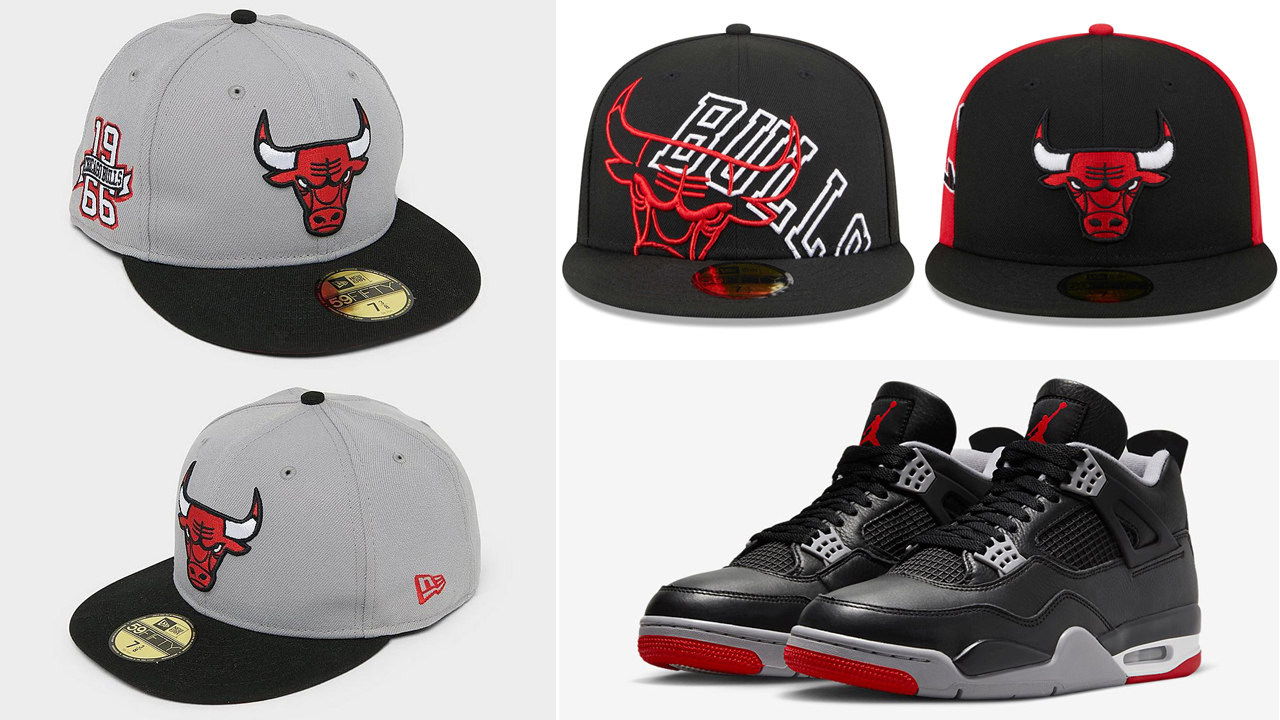 Air Jordan 4 Bred Reimagined Bulls Hats to Match