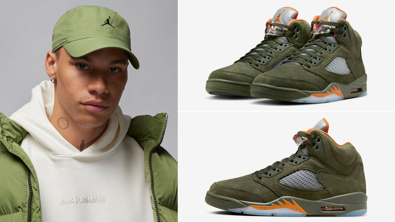 Air-Jordan-5-Olive-Dad-Hat-Matching-Outfit