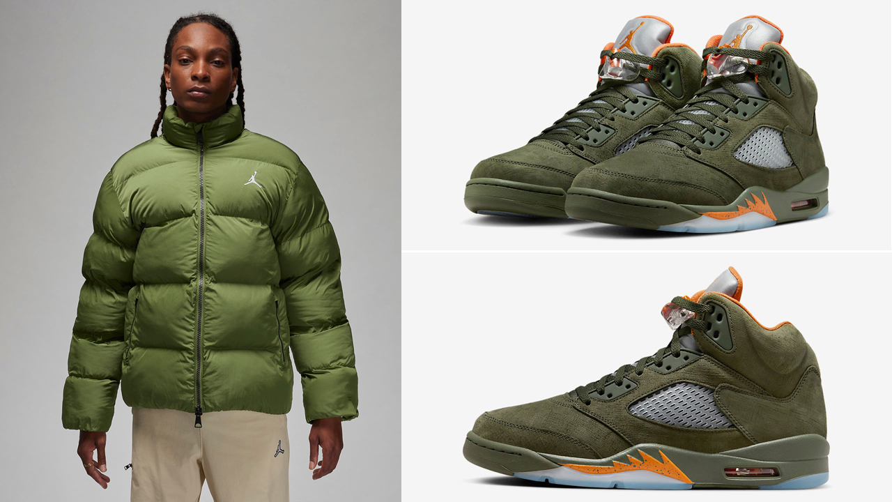 Air-Jordan-5-Olive-Matching-Puffer-Jacket-Outfit