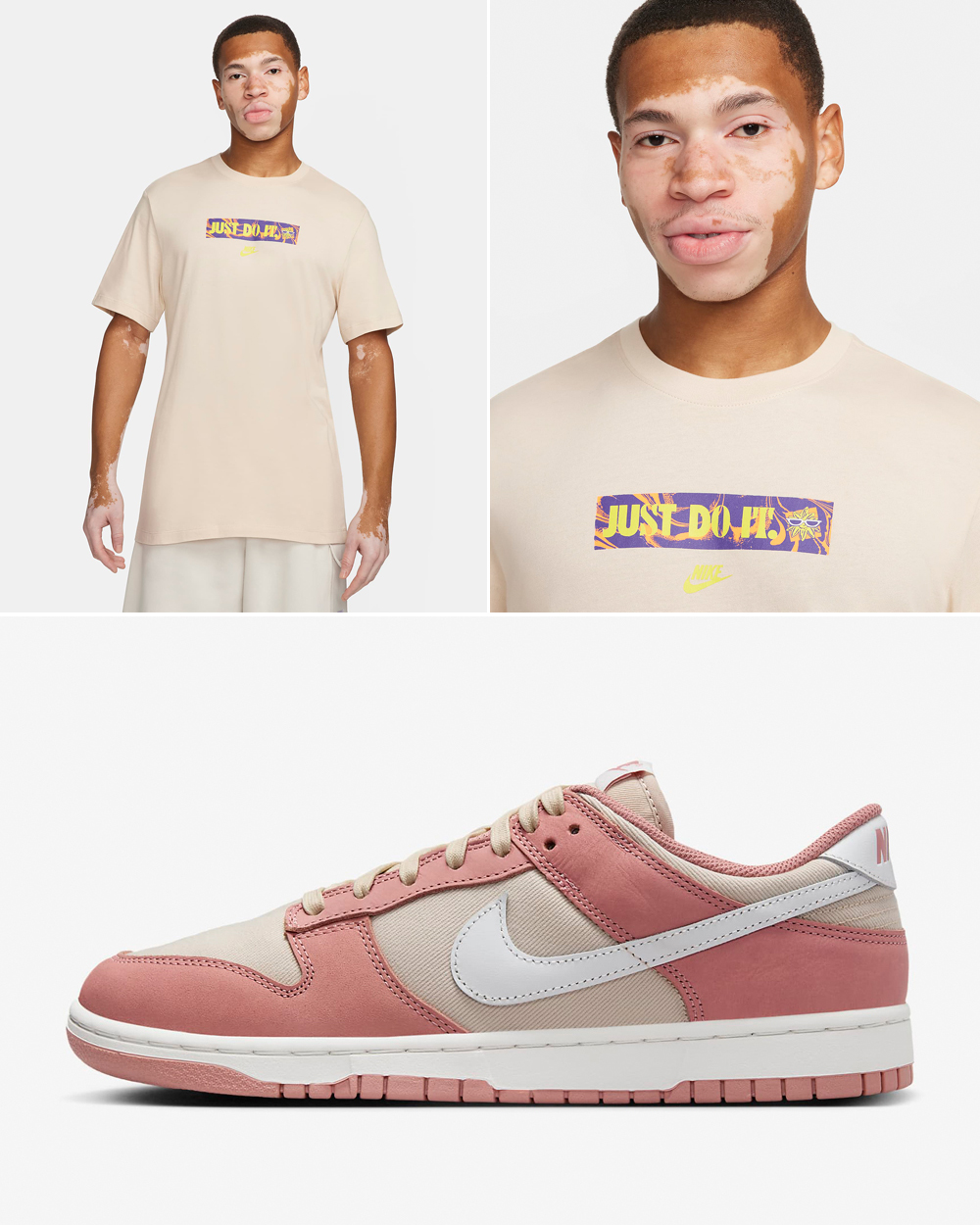 Nike-Dunk-Low-Red-Stardust-Sanddrift-T-Shirt-Matching-Outfit