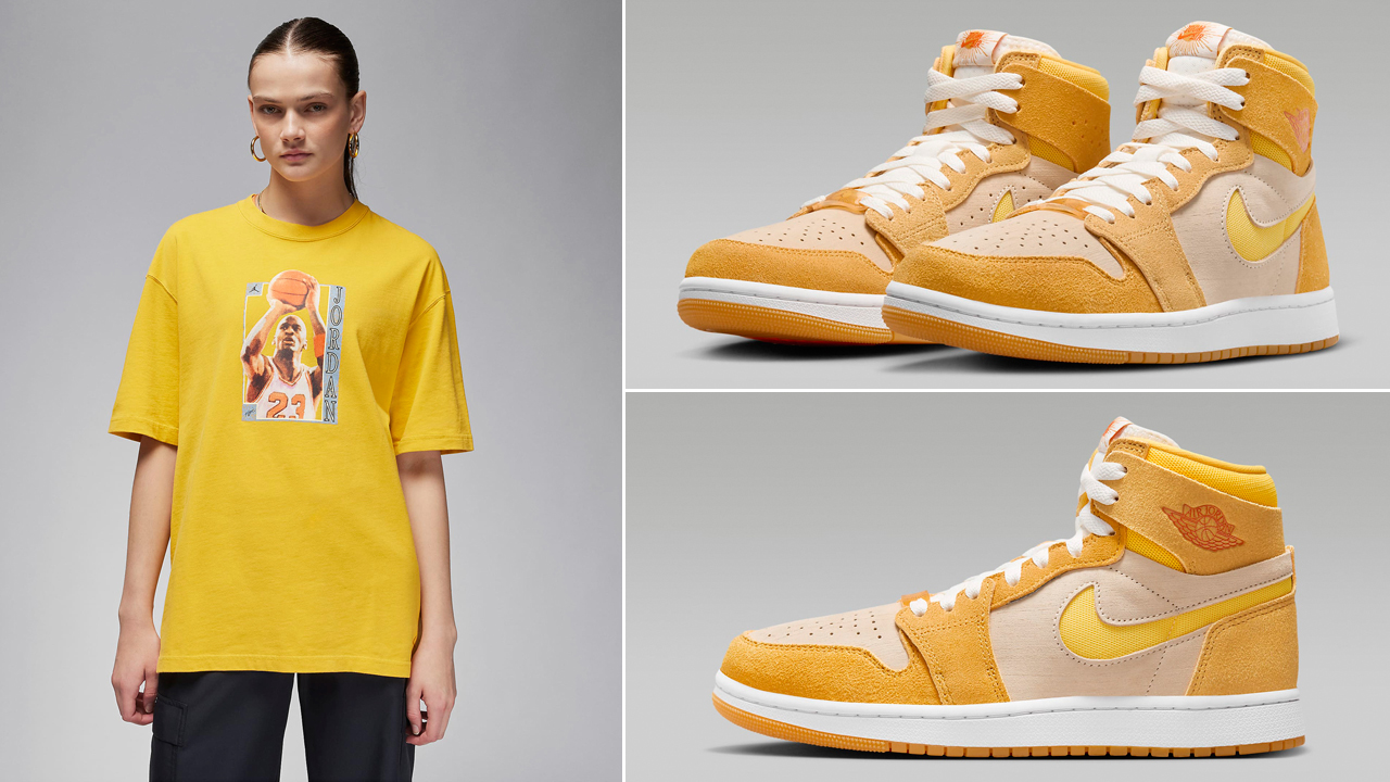 Air-Jordan-1-Zoom-CMFT-2-Yellow-Ochre-Womens-T-Shirt-Outfit