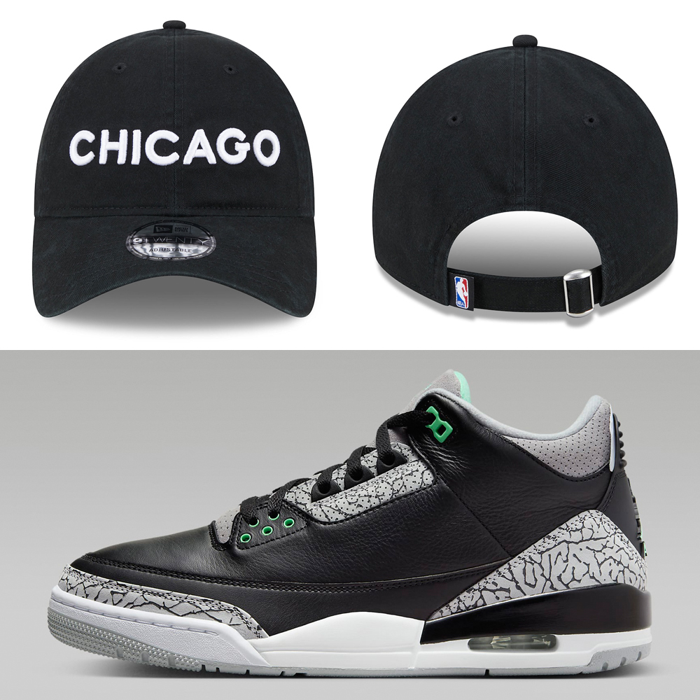 Air-Jordan-3-Green-Glow-Bulls-Dad-Hat-New-Era