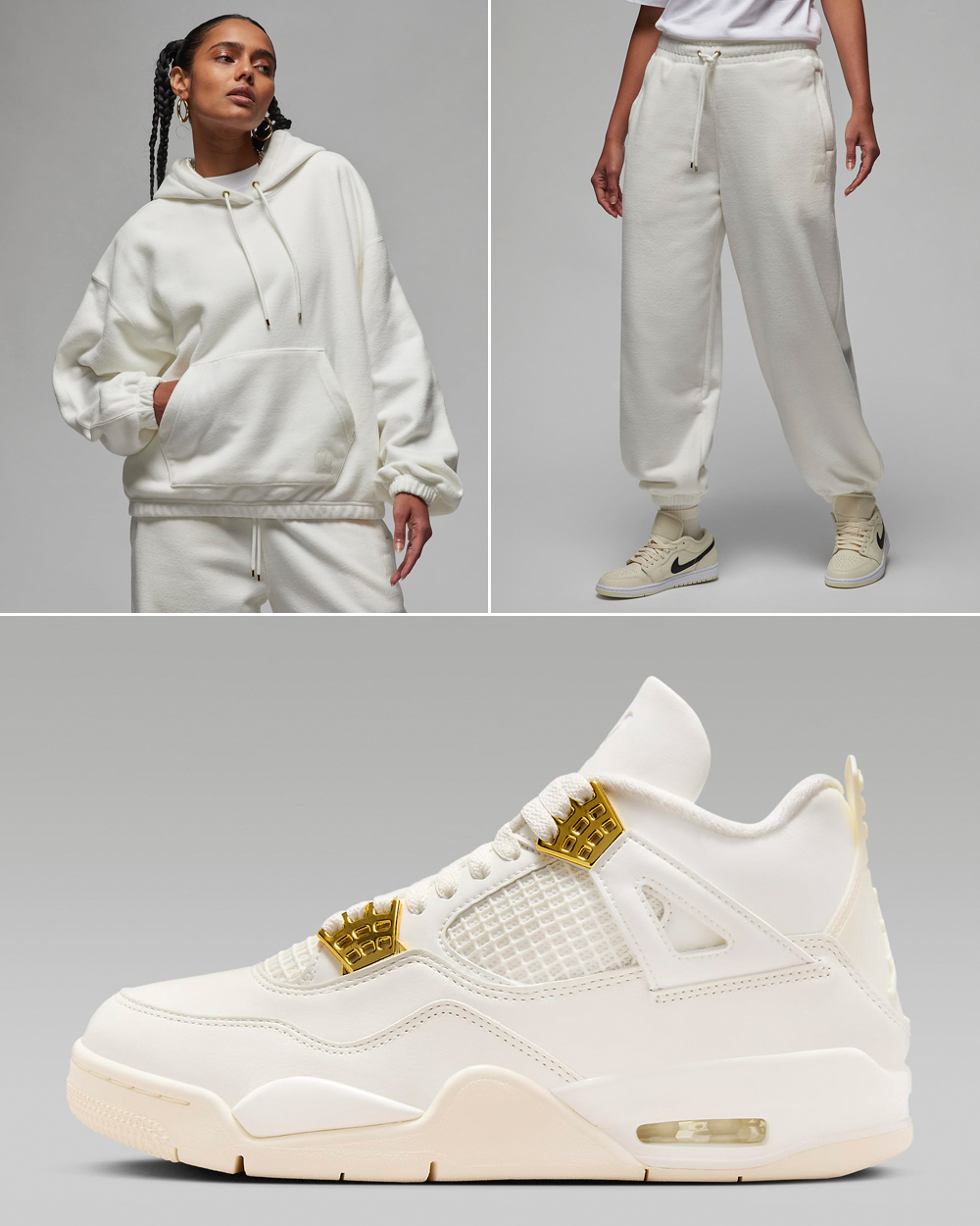 Air-Jordan-4-Womens-Sail-Gold-Hoodie-Pants-Matching-Outfit
