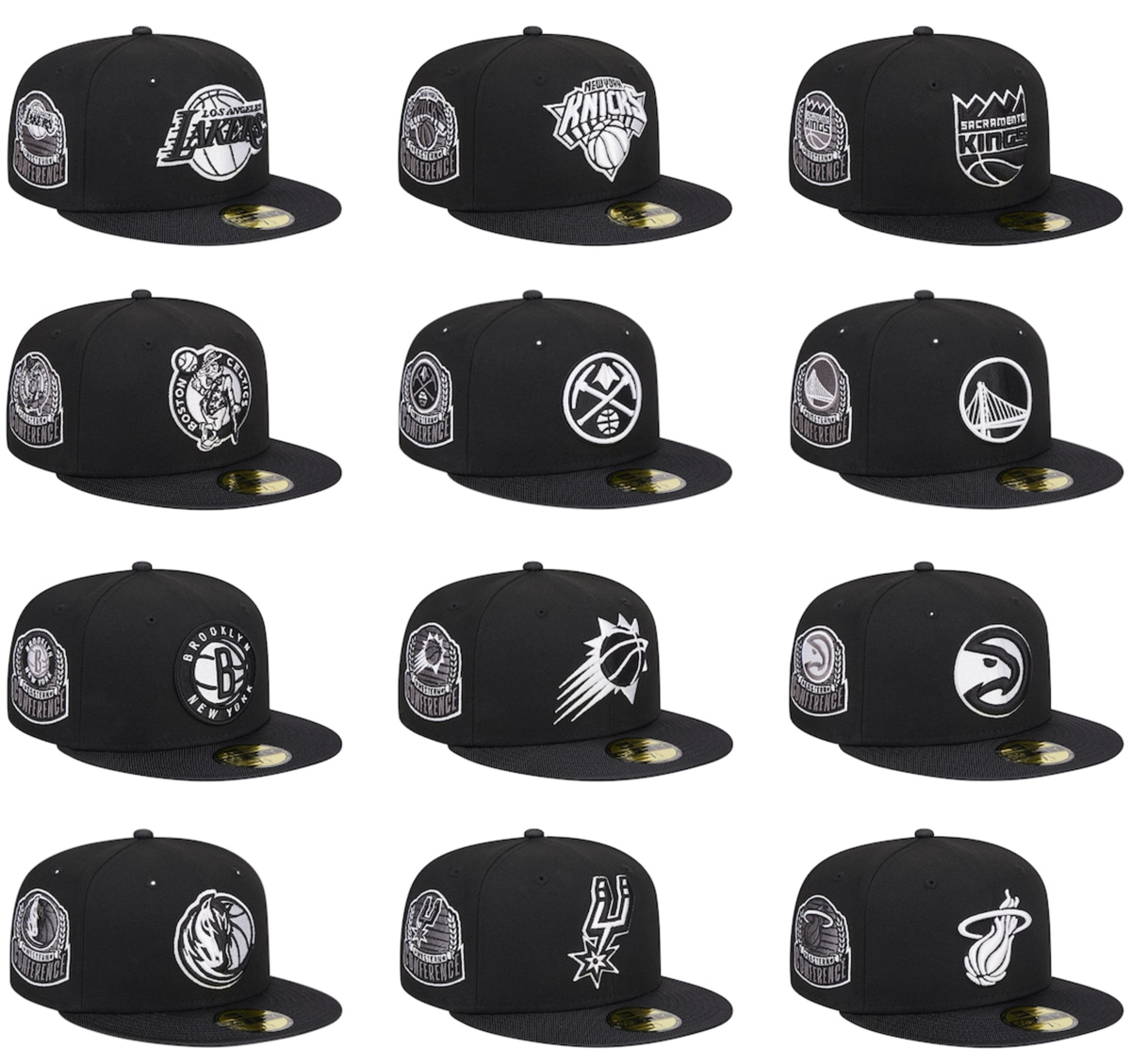 New-Era-NBA-Black-White-Satin-Visor-59fifty-Fitted-Hats