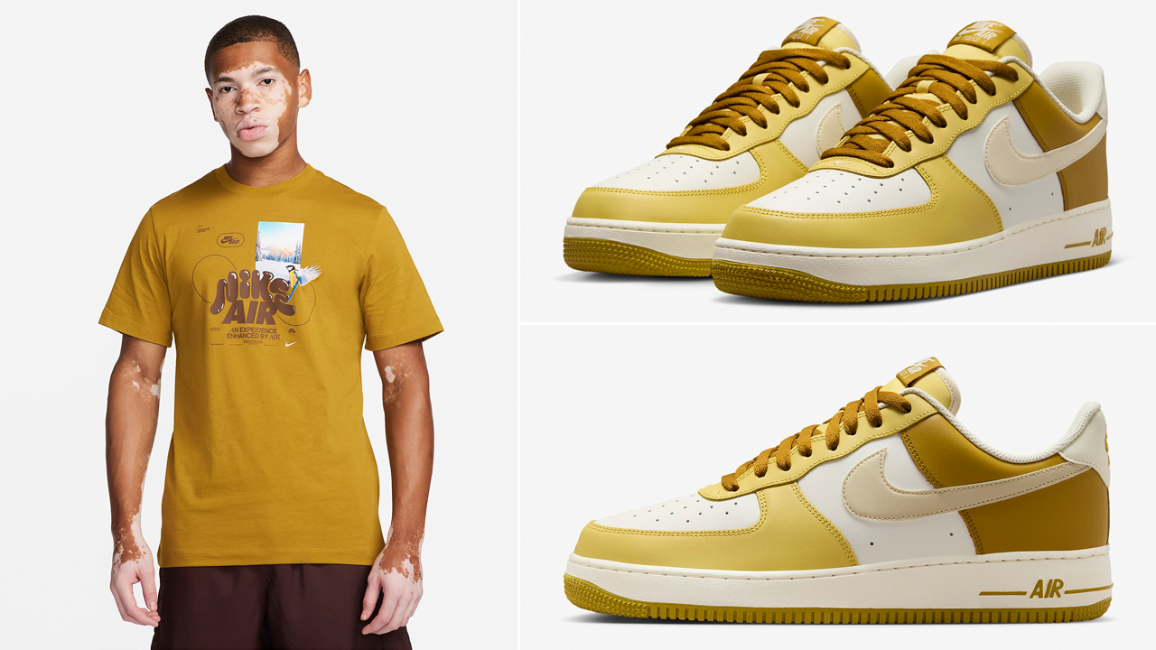 nike hyperfuse Air Force 1 Low Bronzine Saturn Gold Shirt Outfit