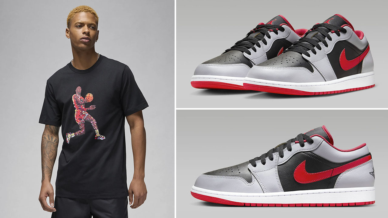 Get Up Close With Michael Jordan's Banned Nike Air Ship Black Cement Grey Fire Red Matching T Shirt 1