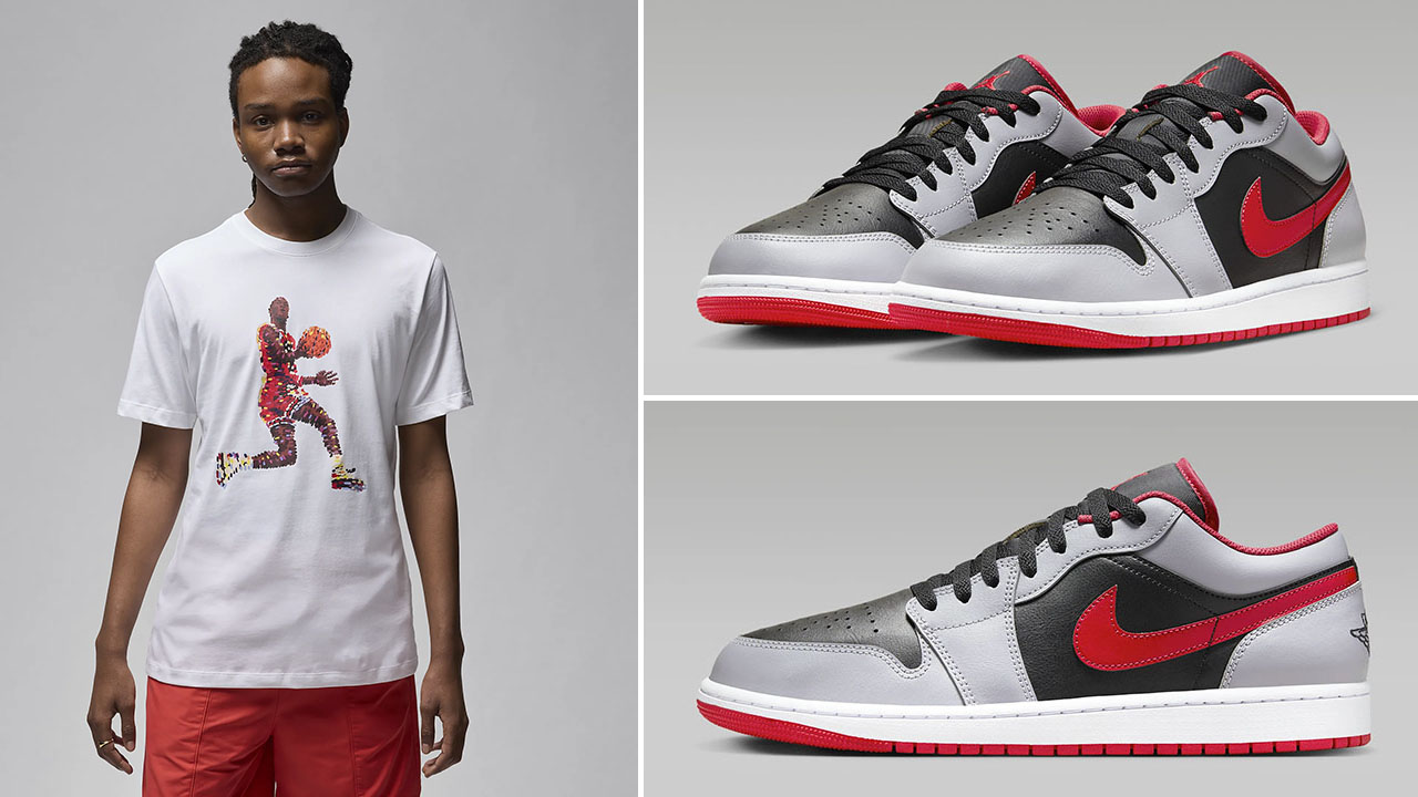 Get Up Close With Michael Jordan's Banned Nike Air Ship Black Cement Grey Fire Red Matching T Shirt 2