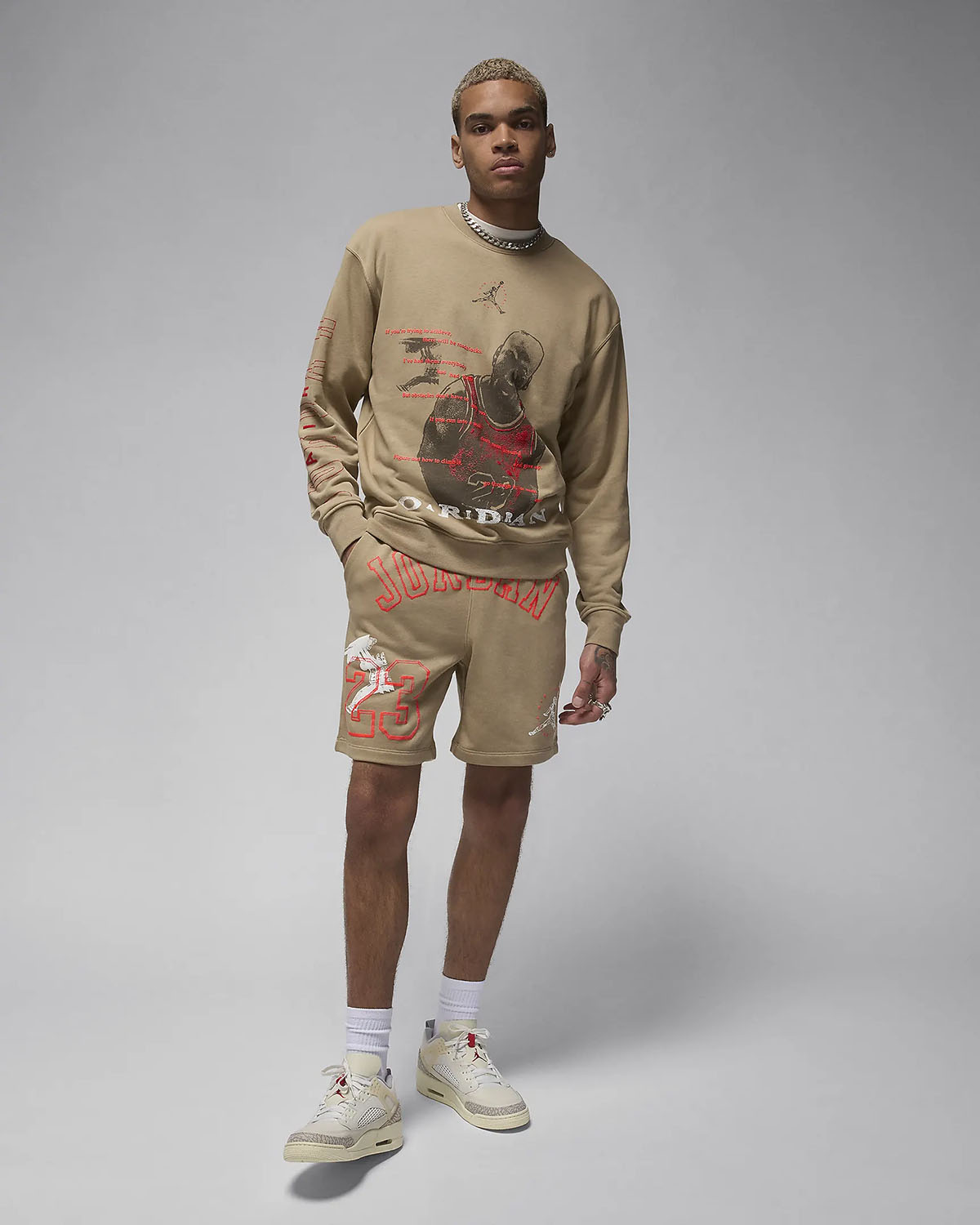 Jordan Essentials Loopback Sweatshirt Shorts Khaki