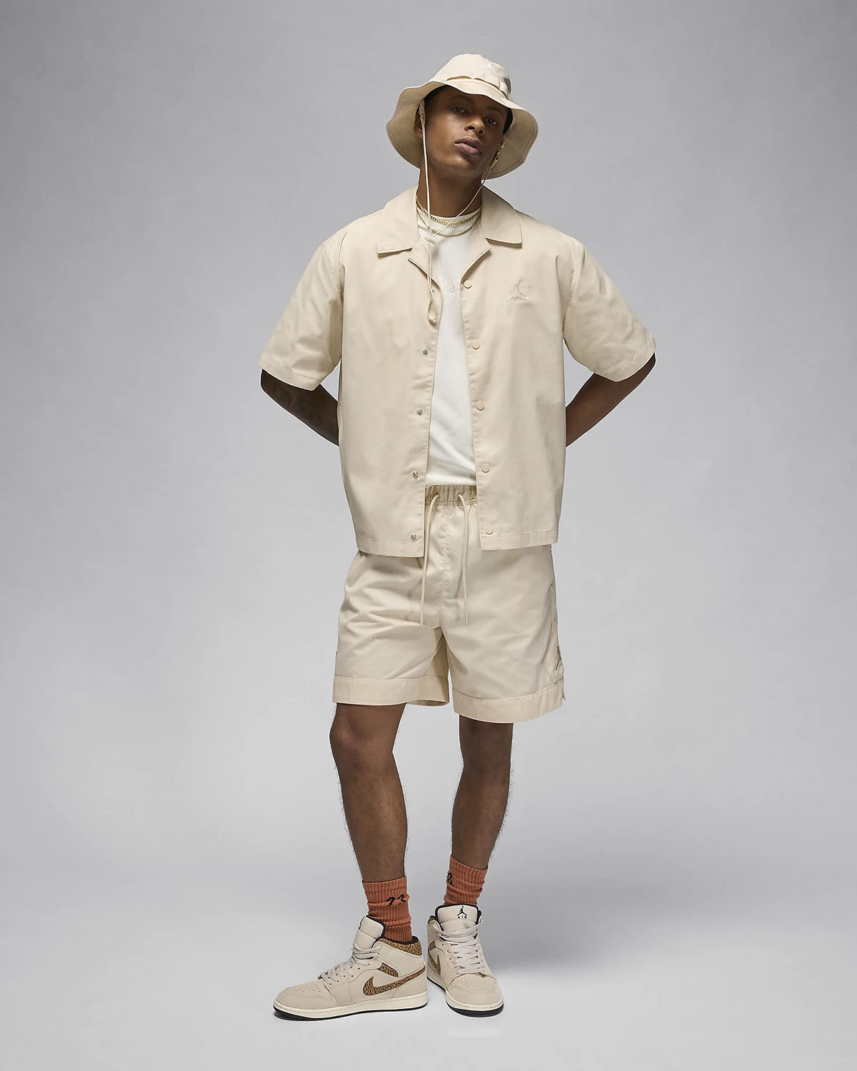 Jordan Legend Light Brown Shirt Shorts Hat Outfit