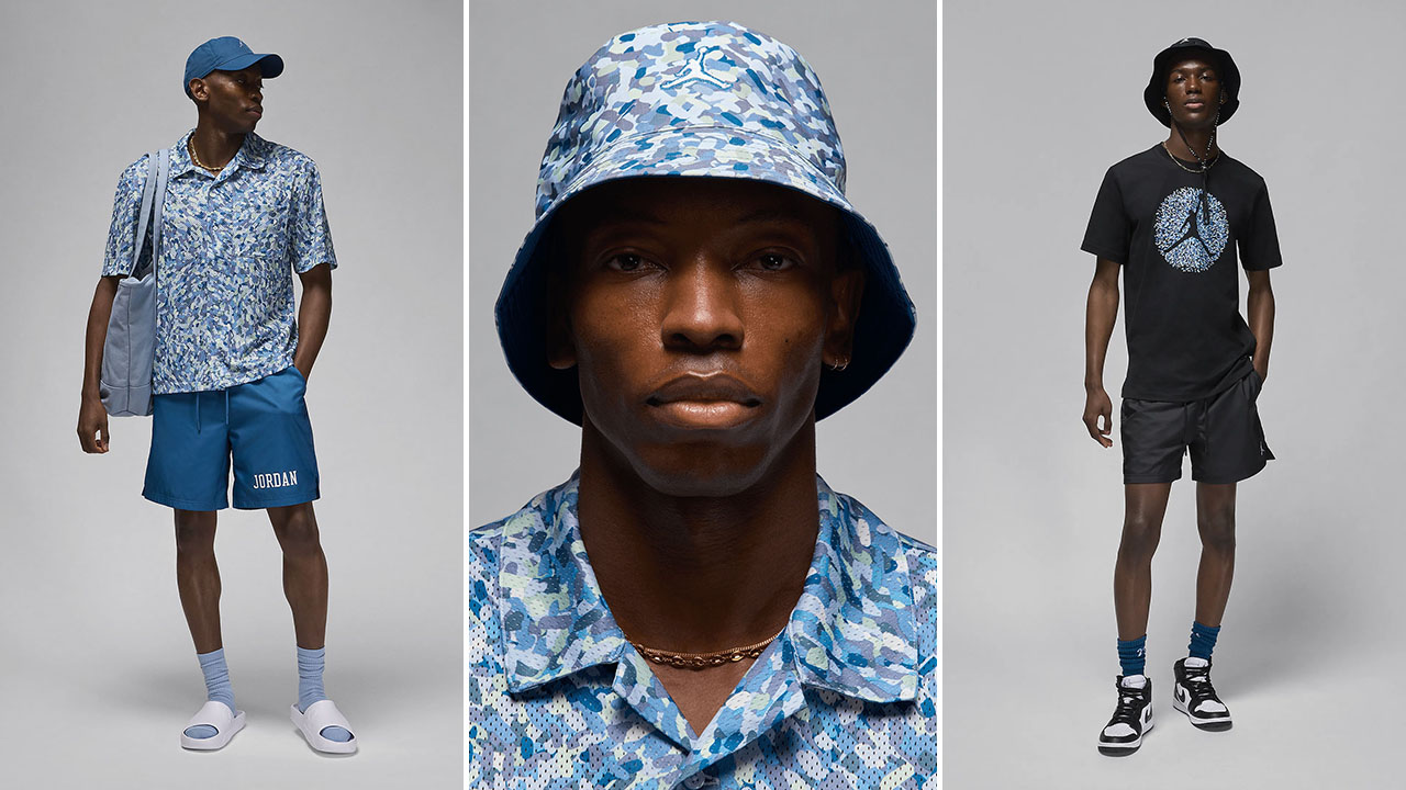 Jordan Summer 2024 Poolside Industrial Blue Clothing Shirt Hat Shorts