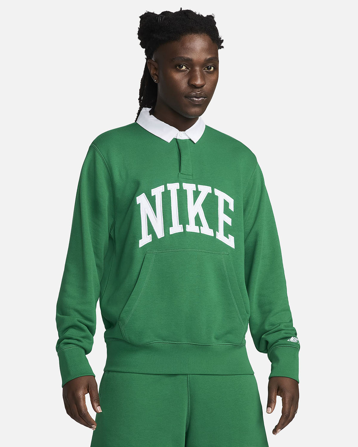 Nike Club Fleece Long Sleeve Polo Shirt Malachite Green