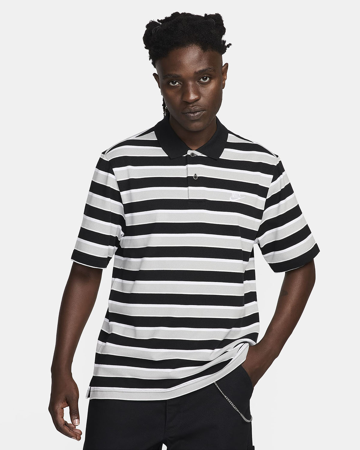 Nike Club Striped Polo Shirt Black White
