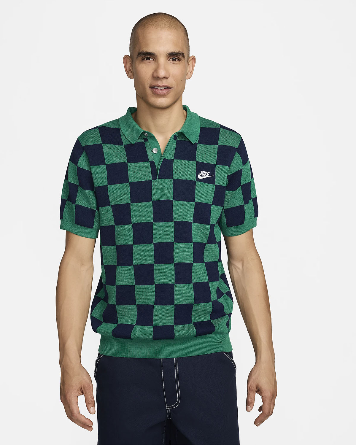Nike Sportswear Club Checkers Polo Shirt Malachite Midnight Navy