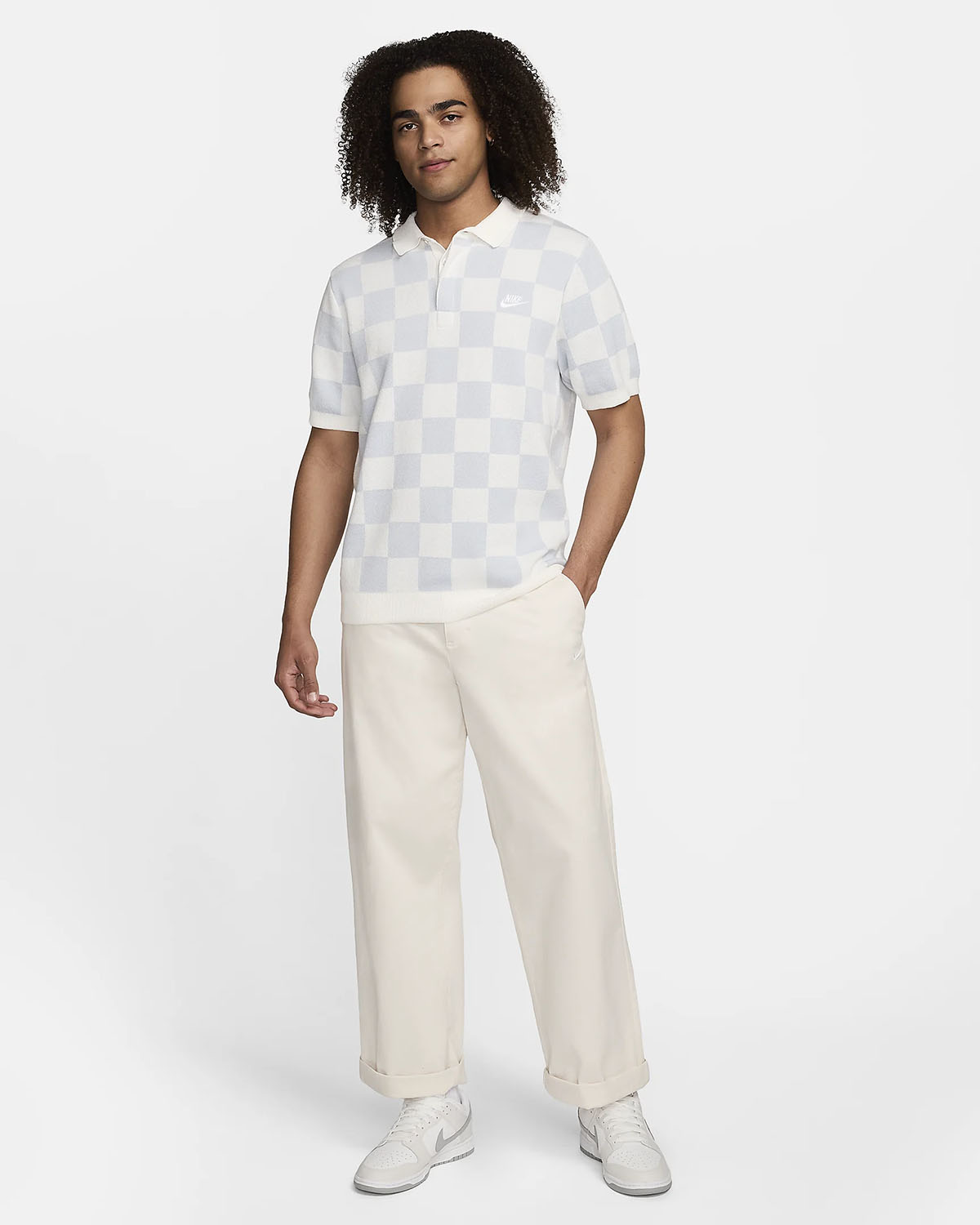 Nike Sportswear Club Checkers Polo Shirt Sail Pure Platinum Outfit