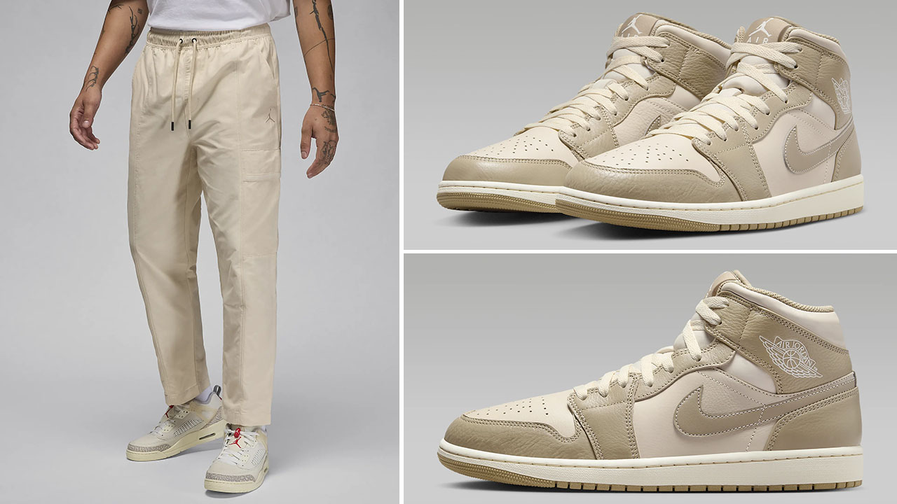 Air Jordan 1 Mid Air Jordan 1 Acclimate Releasing in White and Grey Khaki Pants Outfit