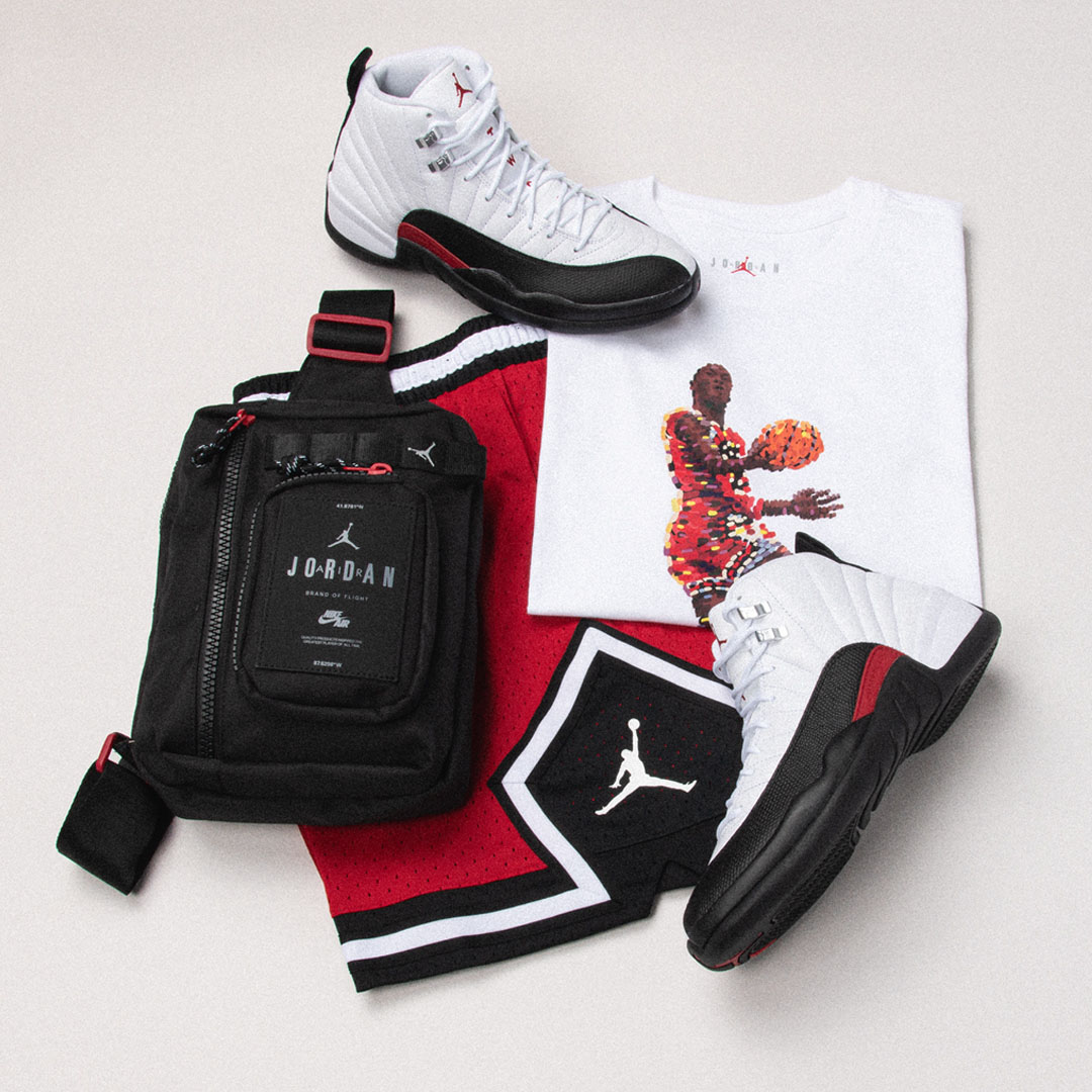 Air Jordan 12 Red Taxi Flip Shirt Shorts Bag Outfit 1