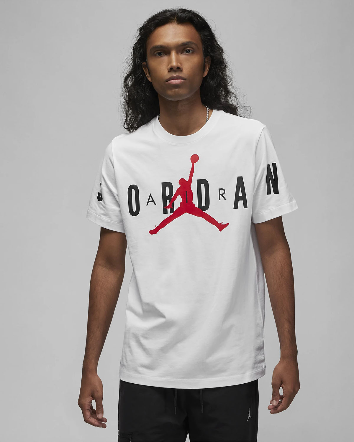 Jordan Air Stretch T Shirt White Black Gym Red