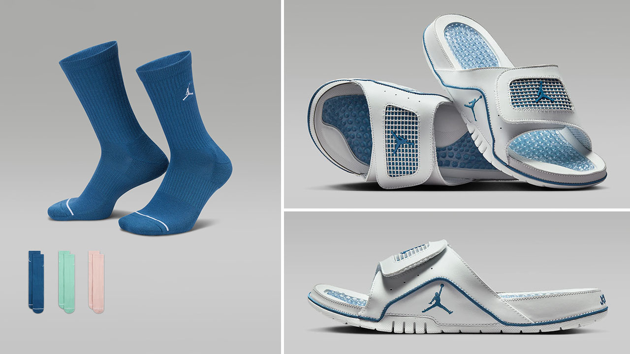 Jordan Hydro 4 Retro Slides Industrial Blue Socks