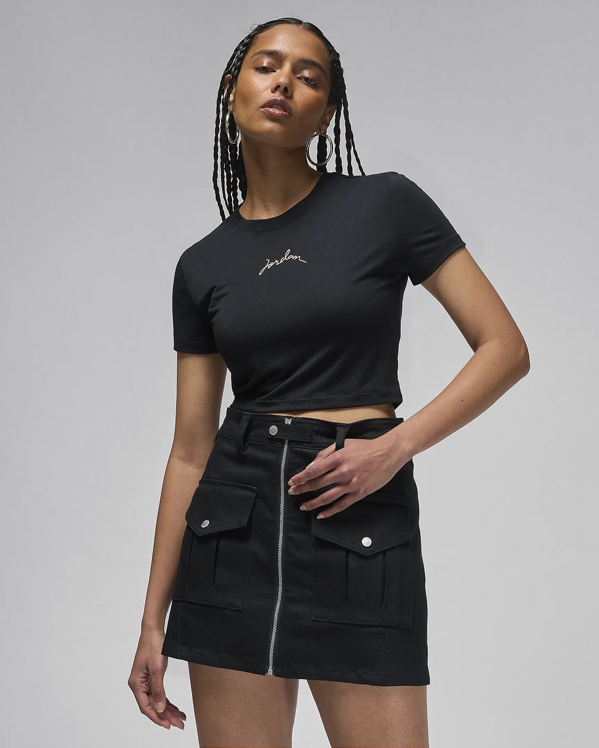 Jordan Womens Slim Cropped T Shirt Black Legend Medium Brown 1