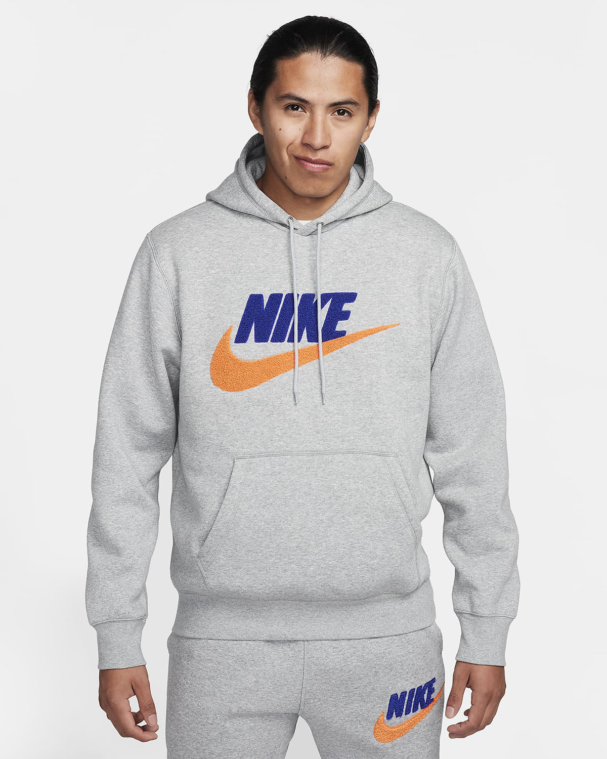 Nike Club Fleece Varsity Pullover Hoodie Grey