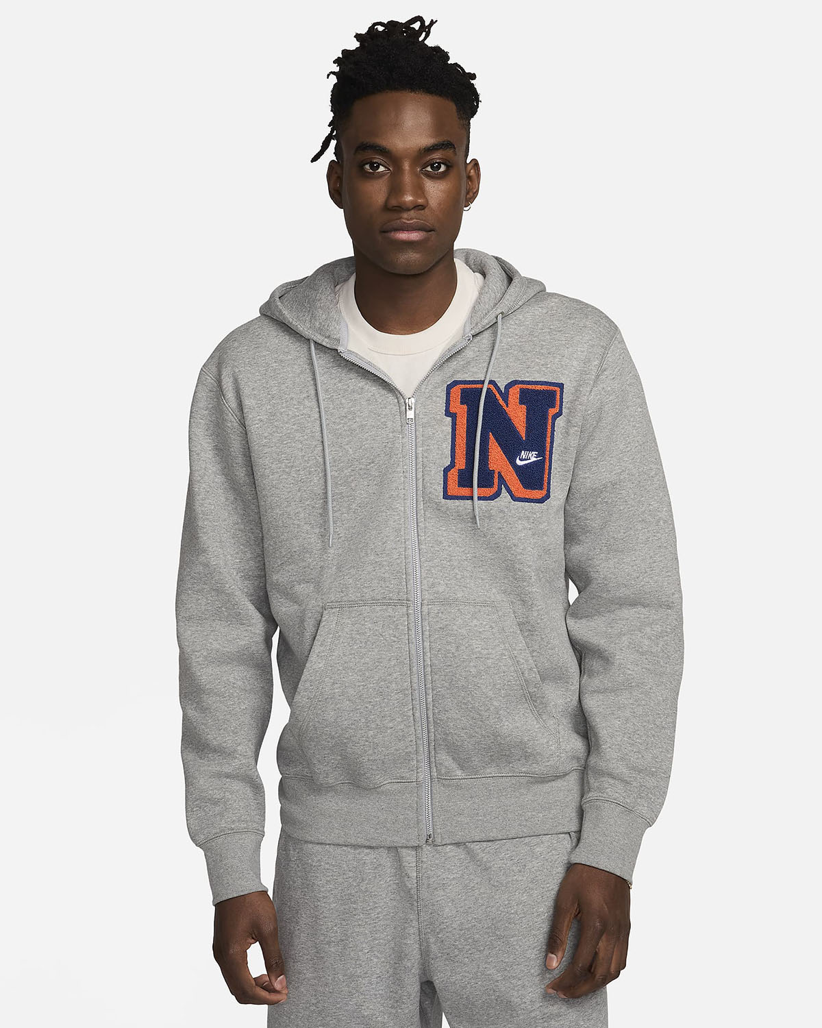 Nike Club Fleece Varsity Zip Hoodie Grey