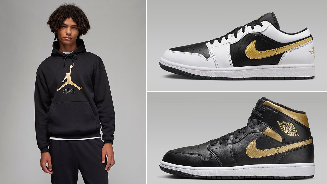 Air jordan wahlberg 1 Low Mid Black White Metallic Gold Clothing Outfits