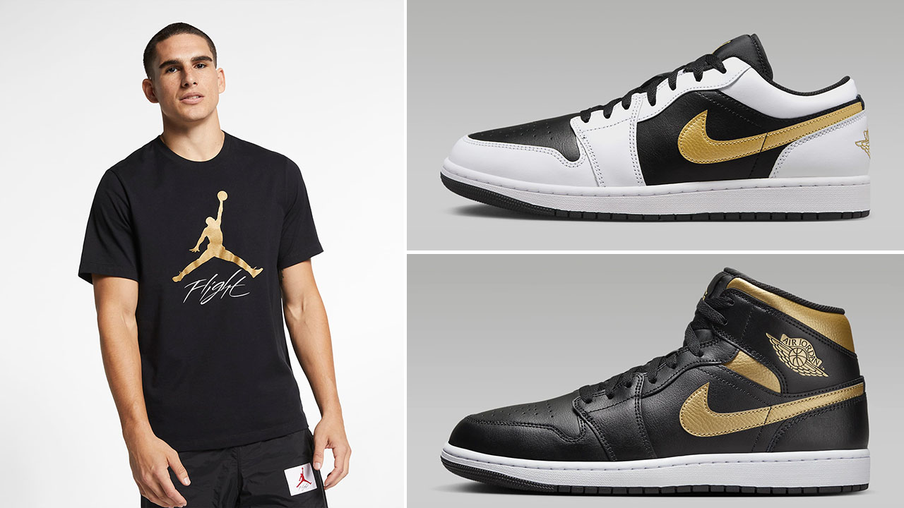 Air Jordan 1 Low Mid Black White Metallic Gold Shirt Outfits