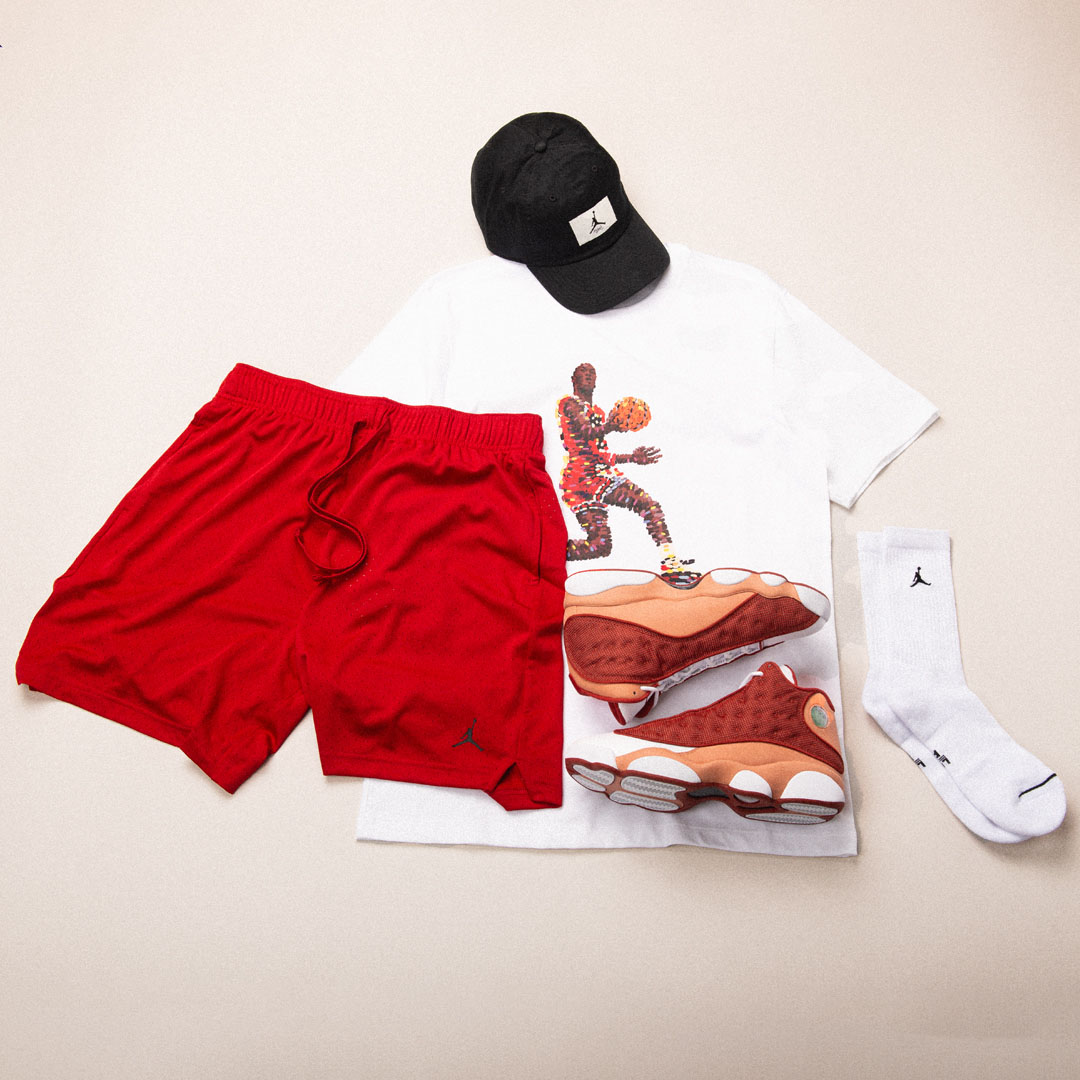Air Jordan 13 Dune Red Shirt Shorts Hat Socks Outfit