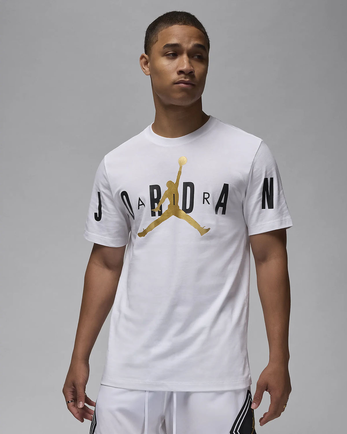 Jordan Air Stretch T Shirt White Metallic Gold Black 1