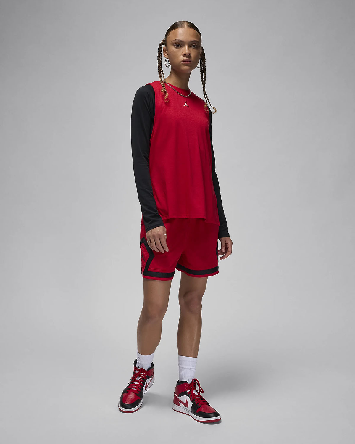 Jordan Womens Diamond Shorts Gym Red Black Sneaker Outfit