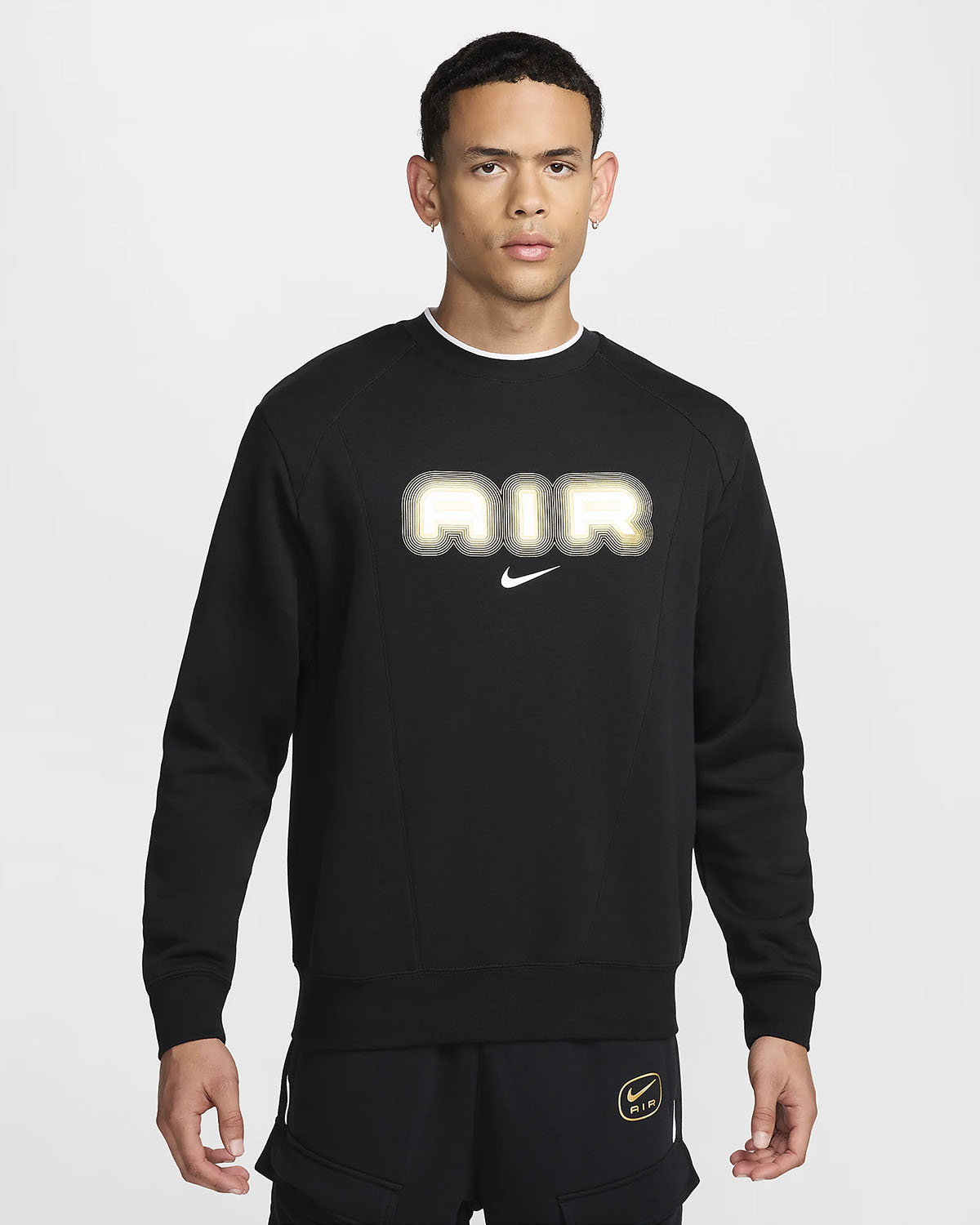 Nike Air Fleece Crew Sweatshirt Black Metallic Gold 1
