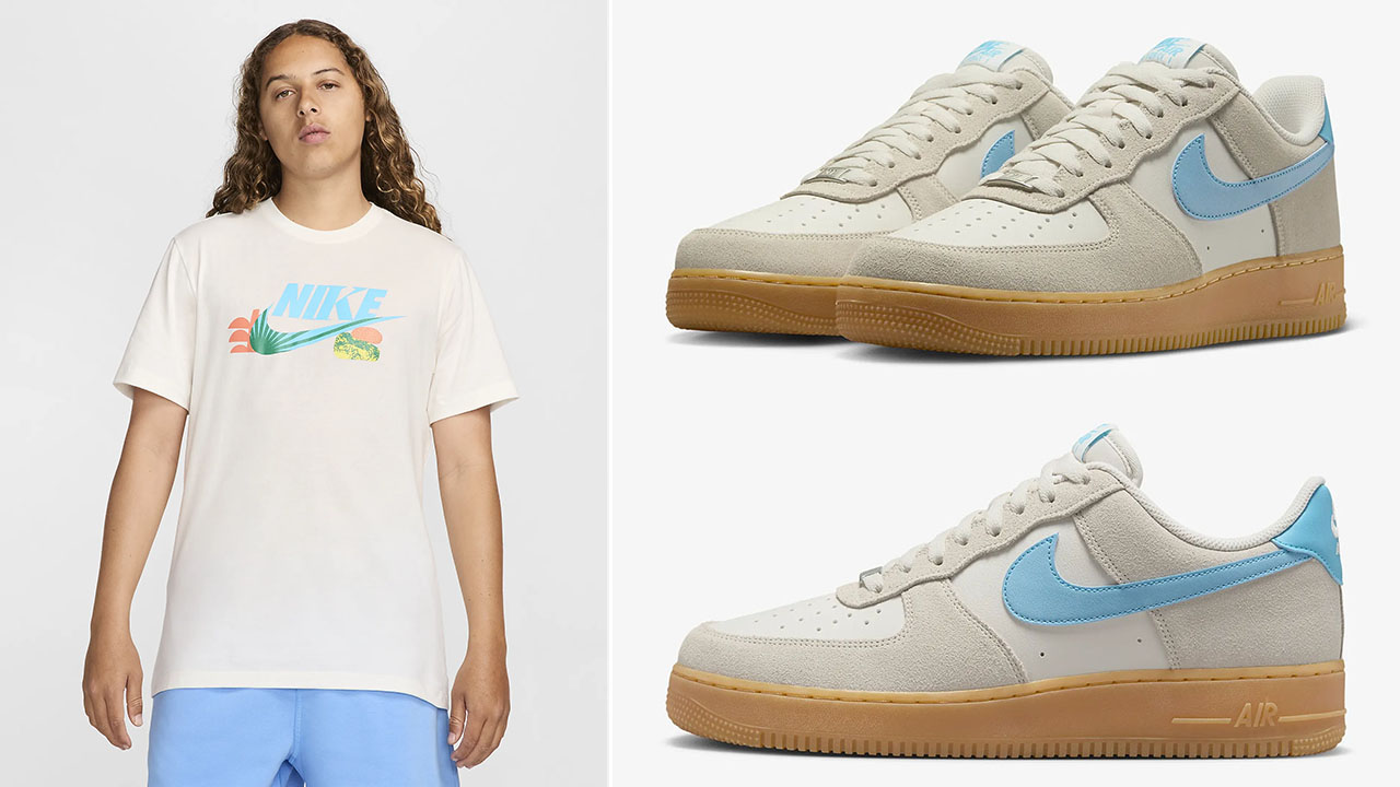 Nike Air Force 1 Low Phantom Baltic Blue Gum Shirt to Match Sneakers