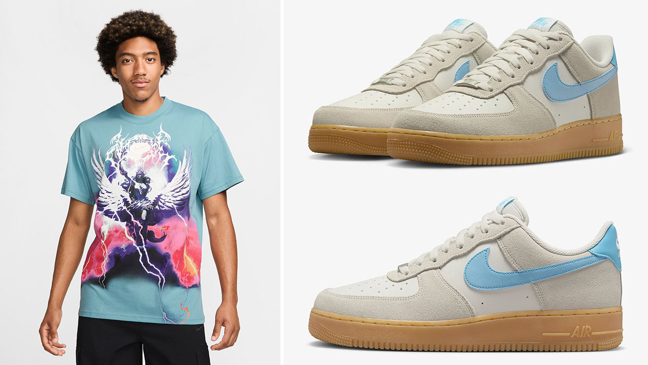 Nike Air Force 1 Low Phantom Gum Baltic Blue Shirt to Match Sneakers