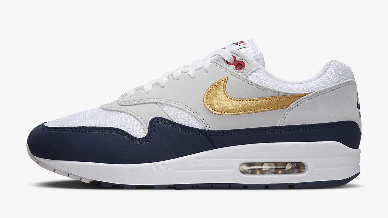 Nike Air Max 1 Olympic Obsidian White Metallic Gold