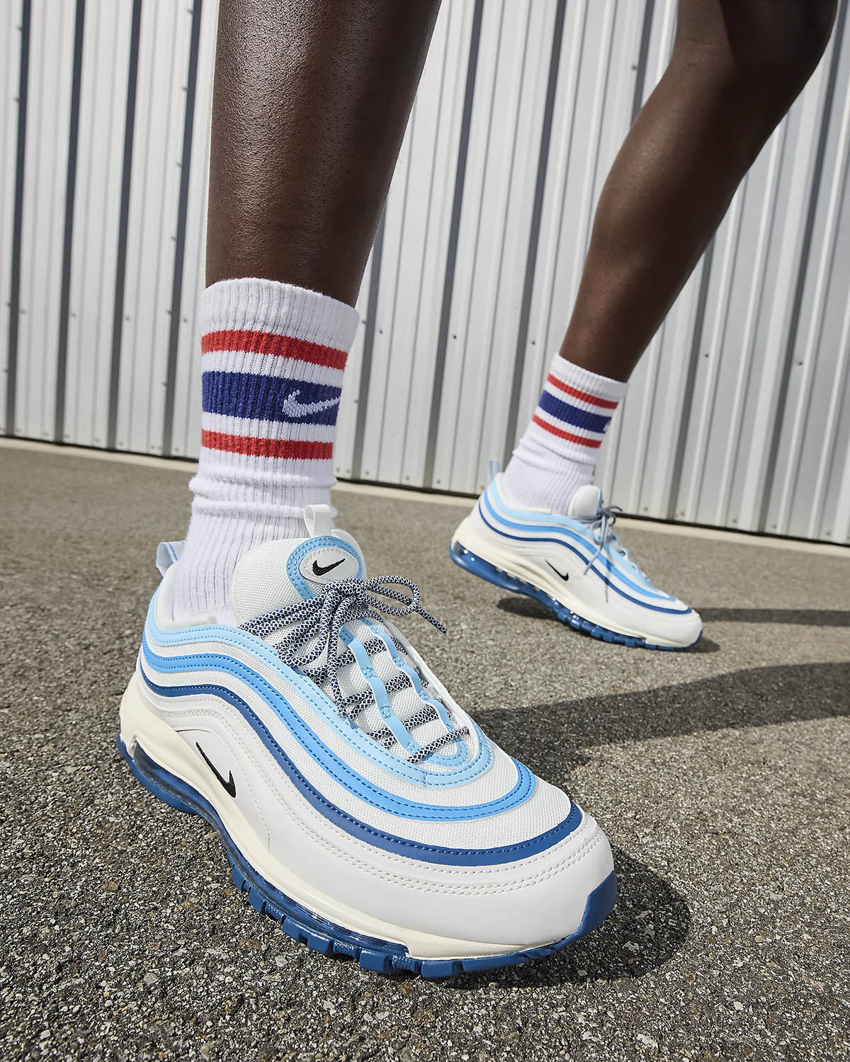 Nike Air Max 97 Summit White Court Blue Light Photo Blue Sneakers On Feet